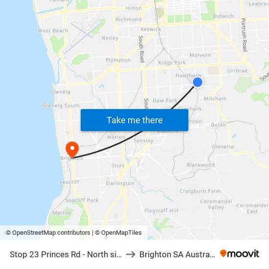 Stop 23 Princes Rd - North side to Brighton SA Australia map