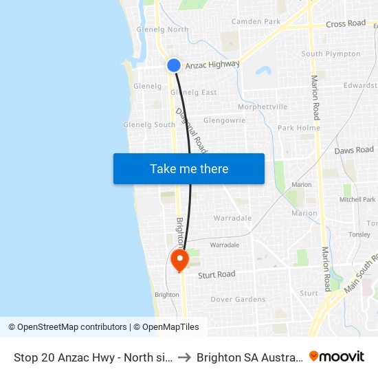 Stop 20 Anzac Hwy - North side to Brighton SA Australia map