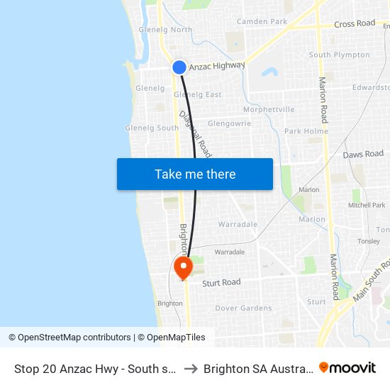 Stop 20 Anzac Hwy - South side to Brighton SA Australia map