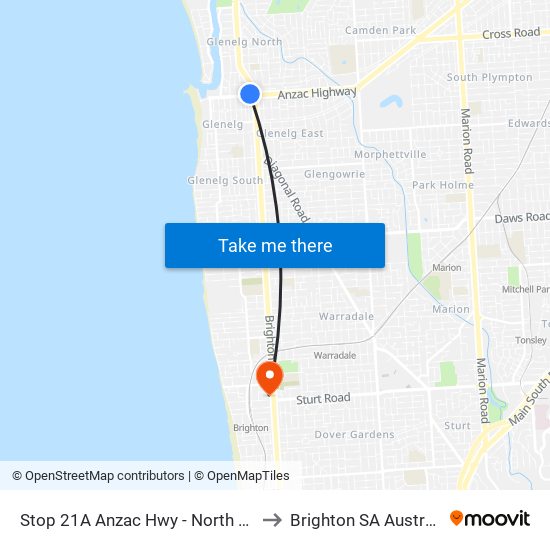 Stop 21A Anzac Hwy - North side to Brighton SA Australia map