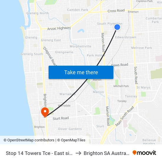 Stop 14 Towers Tce - East side to Brighton SA Australia map