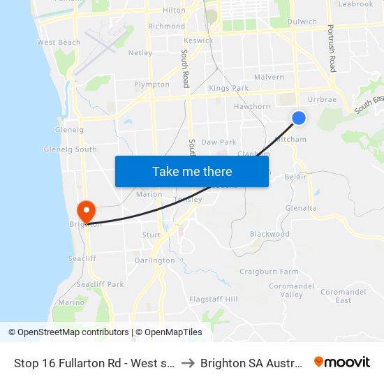 Stop 16 Fullarton Rd - West side to Brighton SA Australia map
