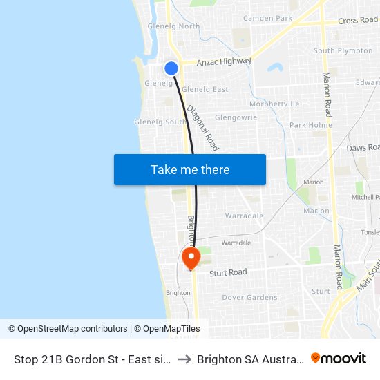 Stop 21B Gordon St - East side to Brighton SA Australia map