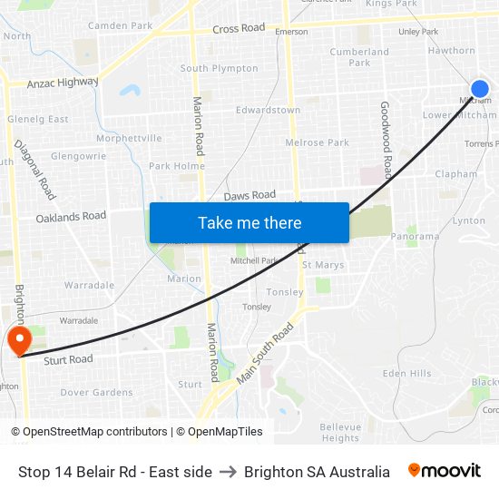 Stop 14 Belair Rd - East side to Brighton SA Australia map