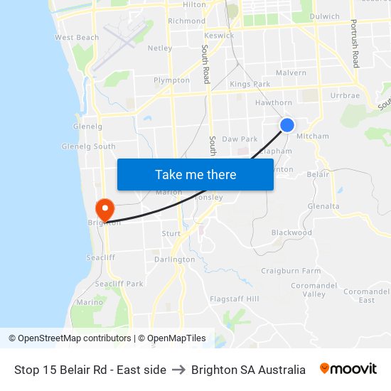 Stop 15 Belair Rd - East side to Brighton SA Australia map