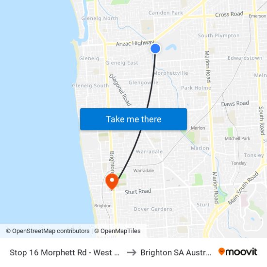 Stop 16 Morphett Rd - West side to Brighton SA Australia map