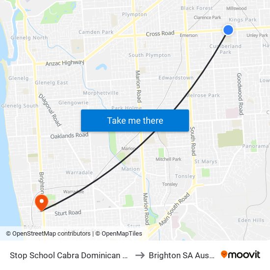 Stop School Cabra Dominican College to Brighton SA Australia map