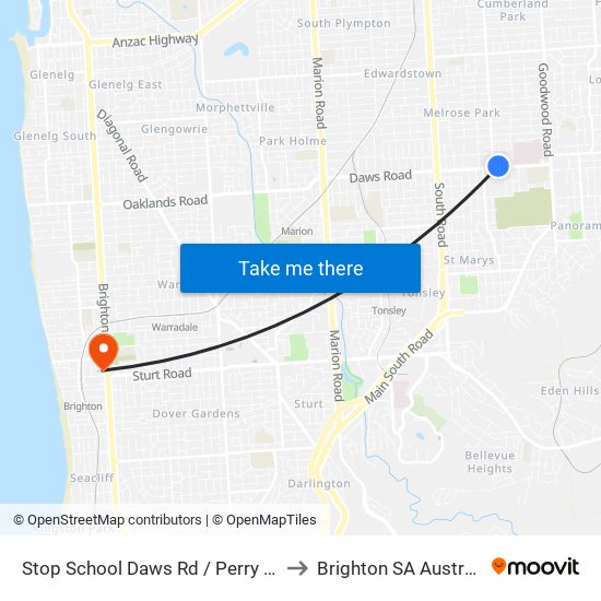 Stop School Daws Rd / Perry Ave to Brighton SA Australia map