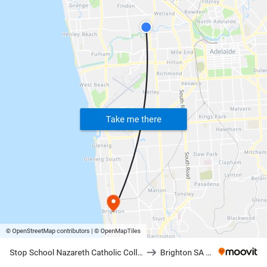 Stop School Nazareth Catholic College Middle Years to Brighton SA Australia map
