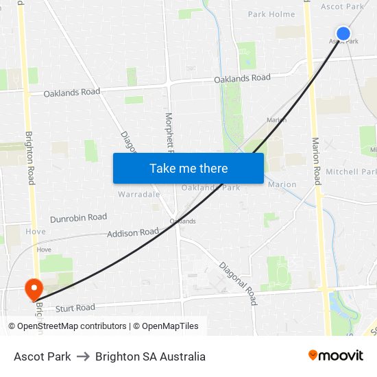 Ascot Park to Brighton SA Australia map