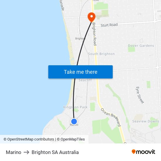 Marino to Brighton SA Australia map