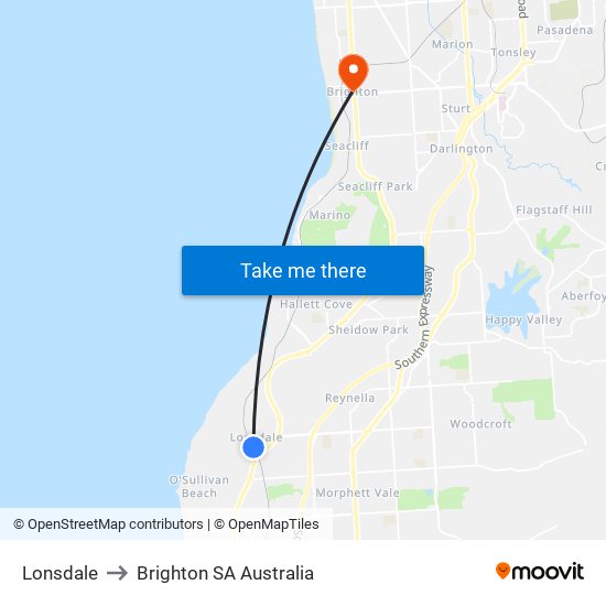 Lonsdale to Brighton SA Australia map