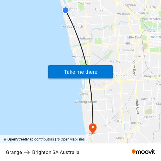 Grange to Brighton SA Australia map