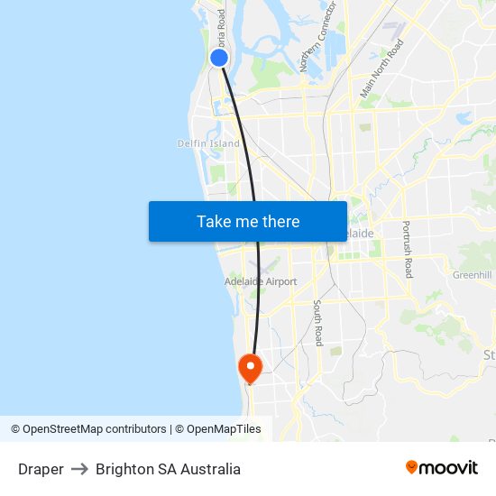 Draper to Brighton SA Australia map