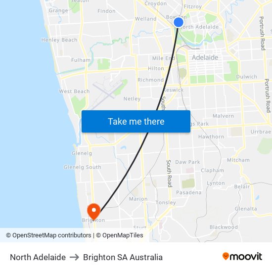 North Adelaide to Brighton SA Australia map