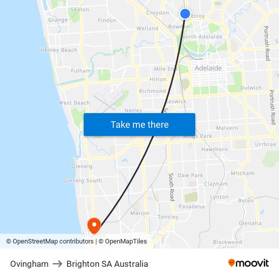 Ovingham to Brighton SA Australia map