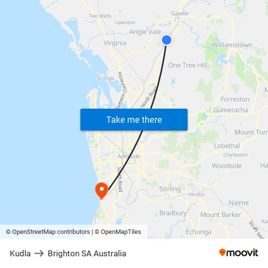 Kudla to Brighton SA Australia map