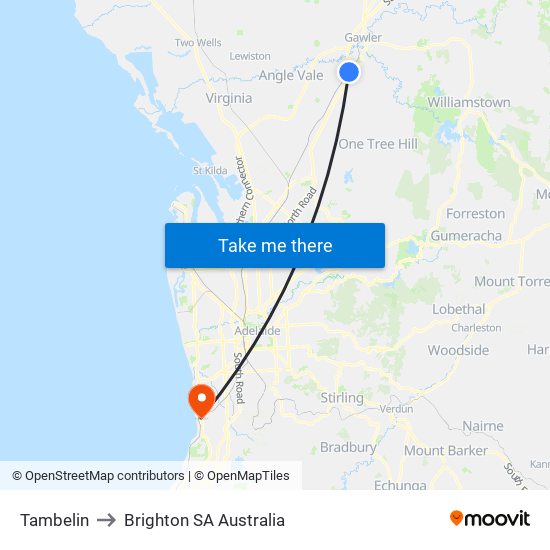 Tambelin to Brighton SA Australia map