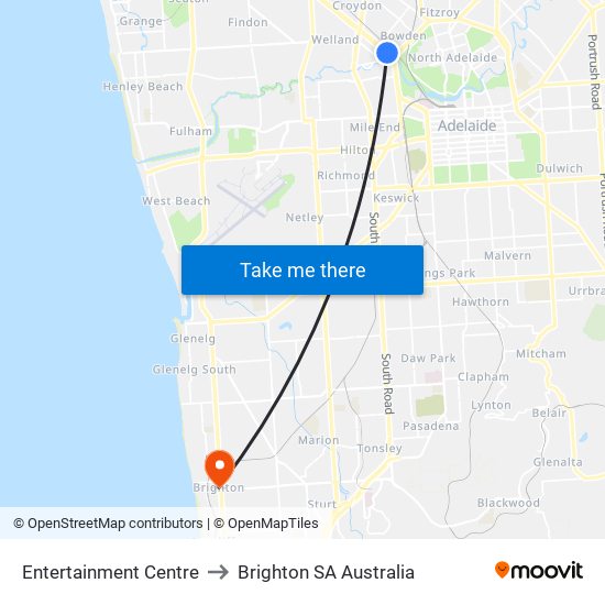 Entertainment Centre to Brighton SA Australia map