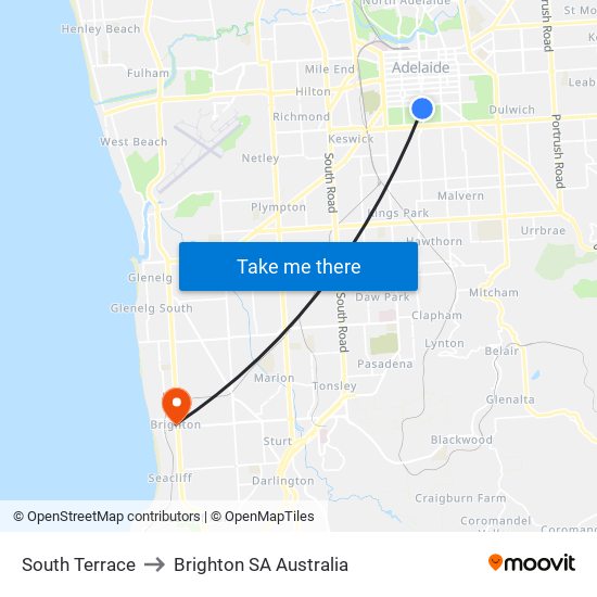 South Terrace to Brighton SA Australia map