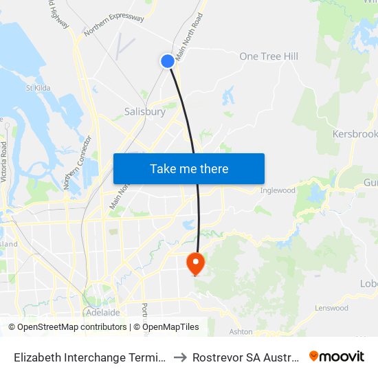 Elizabeth Interchange Terminus to Rostrevor SA Australia map