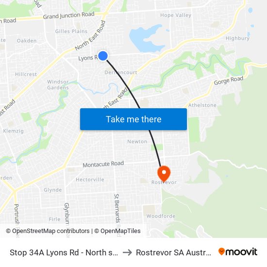 Stop 34A Lyons Rd - North side to Rostrevor SA Australia map