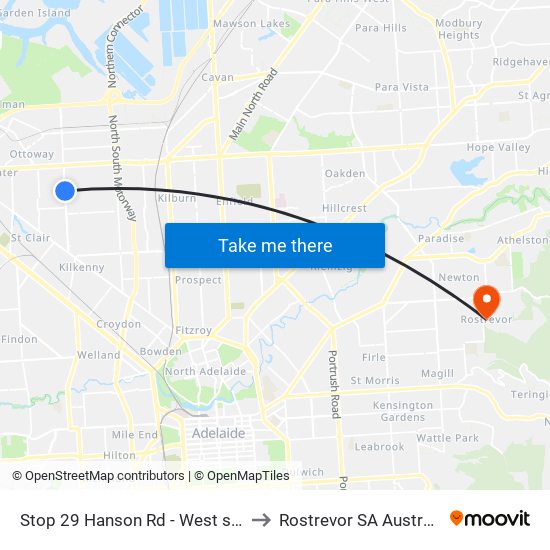 Stop 29 Hanson Rd - West side to Rostrevor SA Australia map