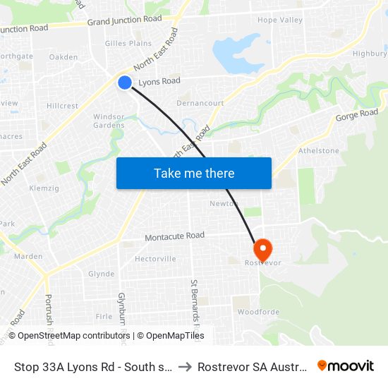 Stop 33A Lyons Rd - South side to Rostrevor SA Australia map