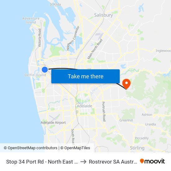 Stop 34 Port Rd - North East side to Rostrevor SA Australia map