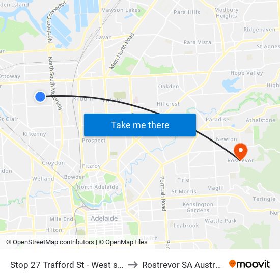 Stop 27 Trafford St - West side to Rostrevor SA Australia map