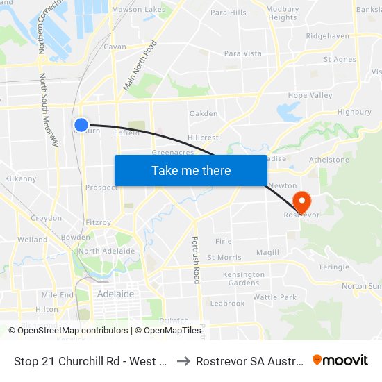 Stop 21 Churchill Rd - West side to Rostrevor SA Australia map