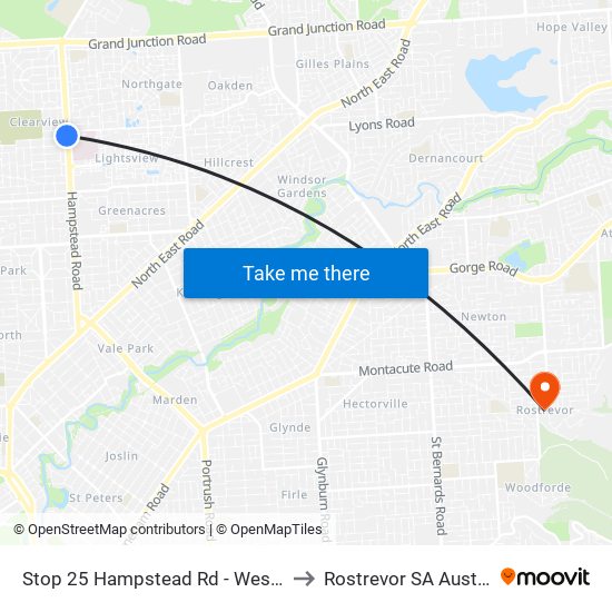 Stop 25 Hampstead Rd - West side to Rostrevor SA Australia map