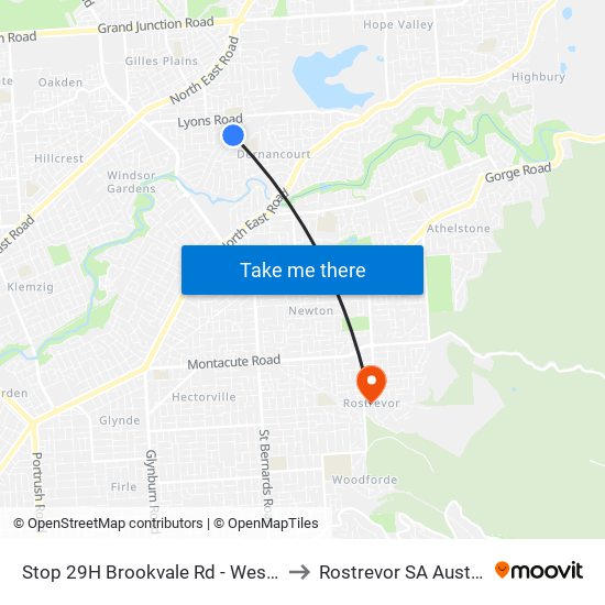 Stop 29H Brookvale Rd - West side to Rostrevor SA Australia map
