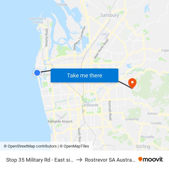 Stop 35 Military Rd - East side to Rostrevor SA Australia map