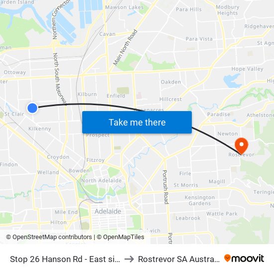Stop 26 Hanson Rd - East side to Rostrevor SA Australia map