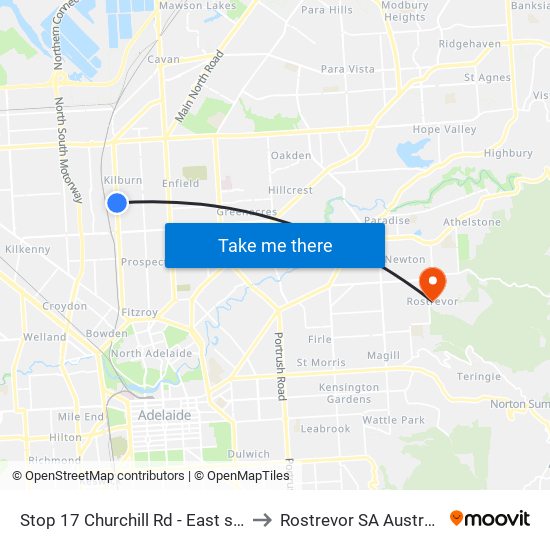 Stop 17 Churchill Rd - East side to Rostrevor SA Australia map