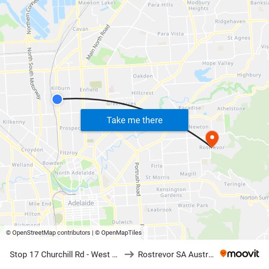 Stop 17 Churchill Rd - West side to Rostrevor SA Australia map