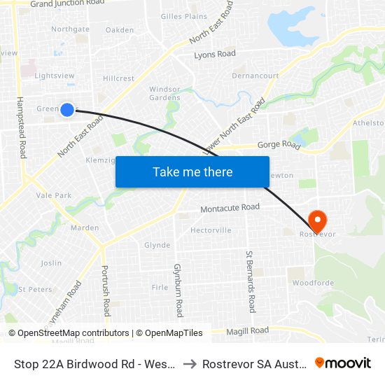 Stop 22A Birdwood Rd - West side to Rostrevor SA Australia map