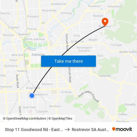 Stop 11 Goodwood Rd - East side to Rostrevor SA Australia map