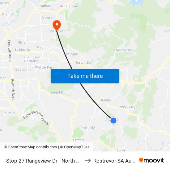 Stop 27 Rangeview Dr - North West side to Rostrevor SA Australia map