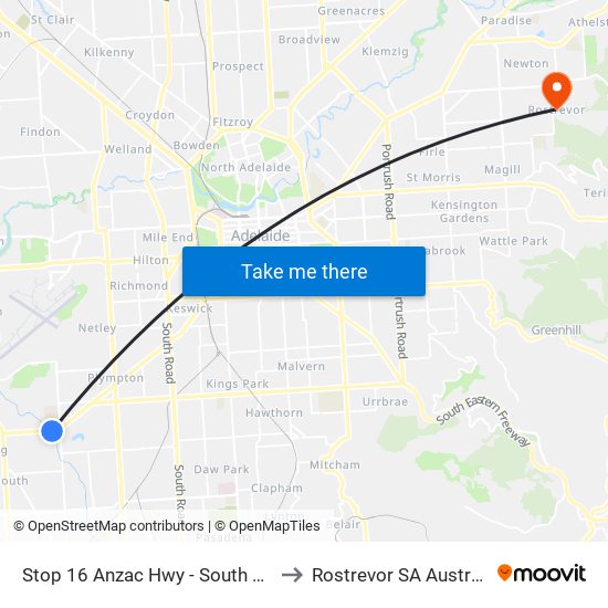 Stop 16 Anzac Hwy - South side to Rostrevor SA Australia map