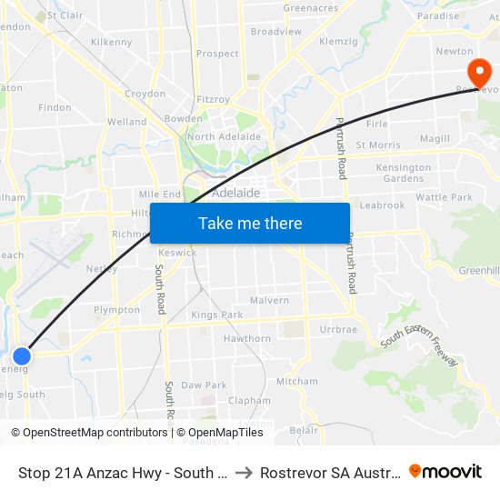 Stop 21A Anzac Hwy - South side to Rostrevor SA Australia map