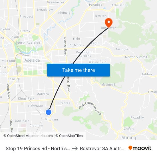 Stop 19 Princes Rd - North side to Rostrevor SA Australia map