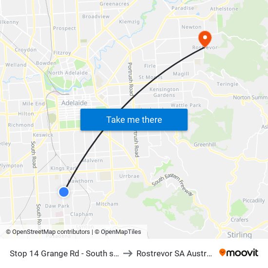 Stop 14 Grange Rd - South side to Rostrevor SA Australia map