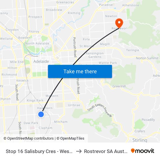 Stop 16 Salisbury Cres - West side to Rostrevor SA Australia map