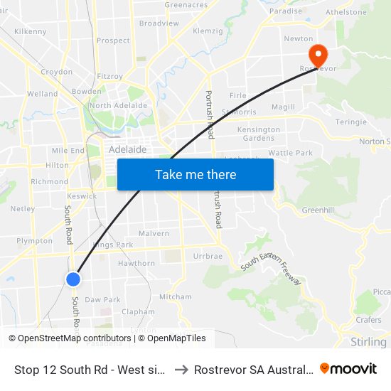 Stop 12 South Rd - West side to Rostrevor SA Australia map