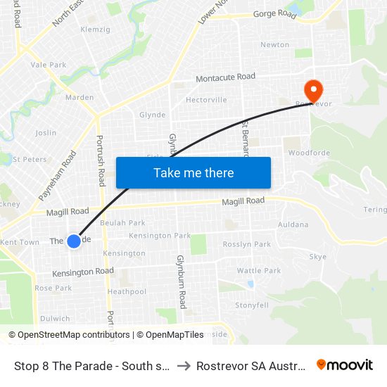 Stop 8 The Parade - South side to Rostrevor SA Australia map