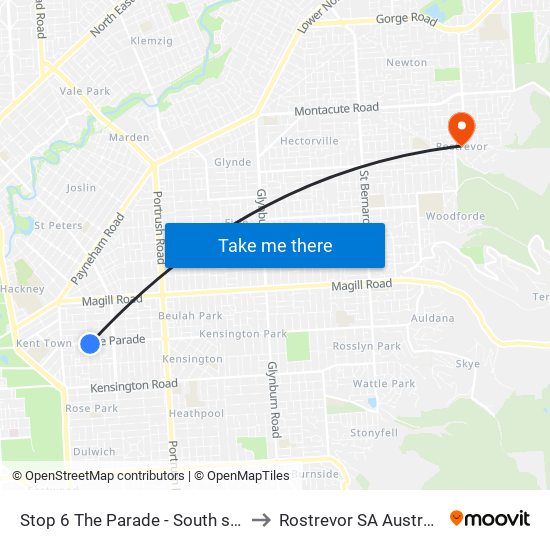 Stop 6 The Parade - South side to Rostrevor SA Australia map