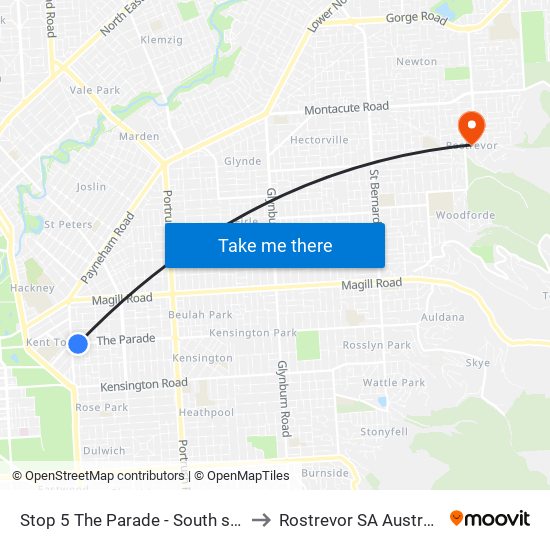 Stop 5 The Parade - South side to Rostrevor SA Australia map