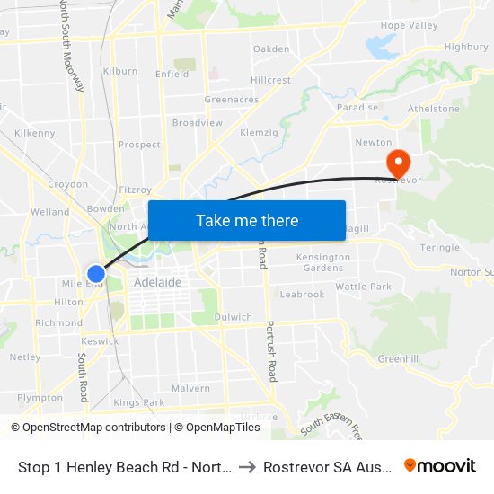 Stop 1 Henley Beach Rd - North side to Rostrevor SA Australia map